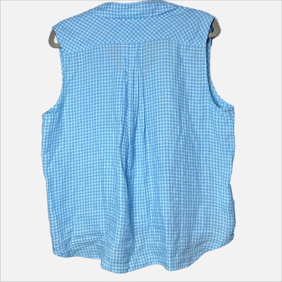 Tommy Bahama Gingham Way Linen Sleeveless Camp Shirt glass bead blue size large - Picture 3 of 5